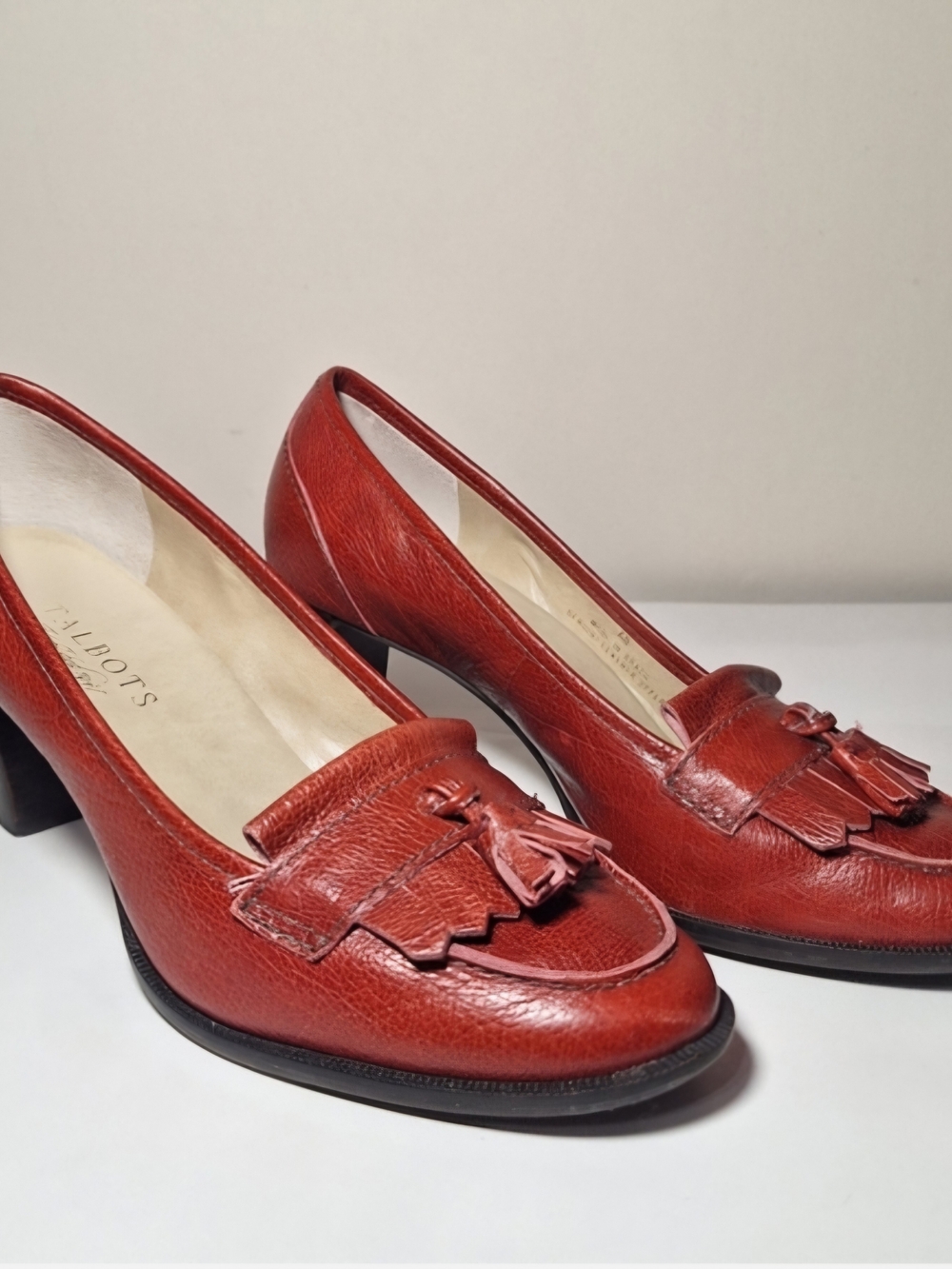 Talbots Red Leather Tassel Kiltie Loafers